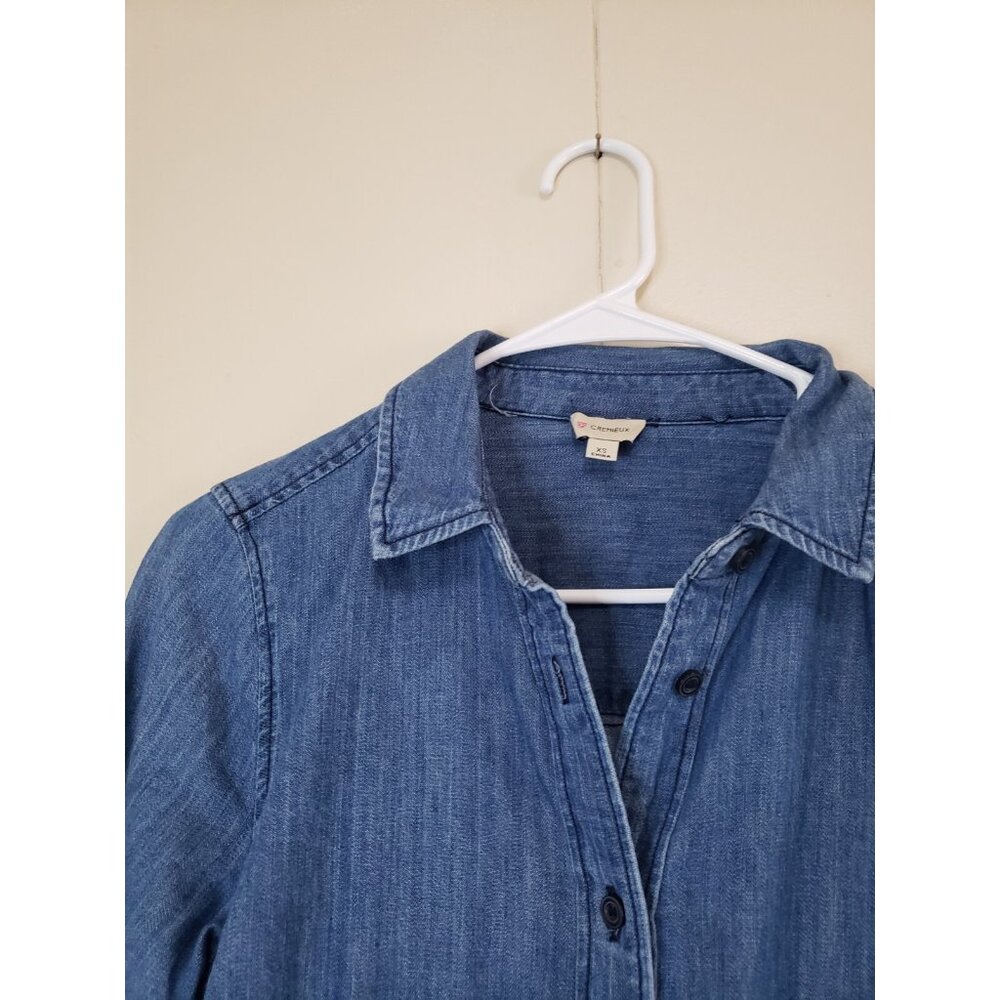 Cremieux Womens XS Ann Denim Dress Blue Waist Tie Sage Meadow Cotton $119 NWT - Picture 5 of 8
